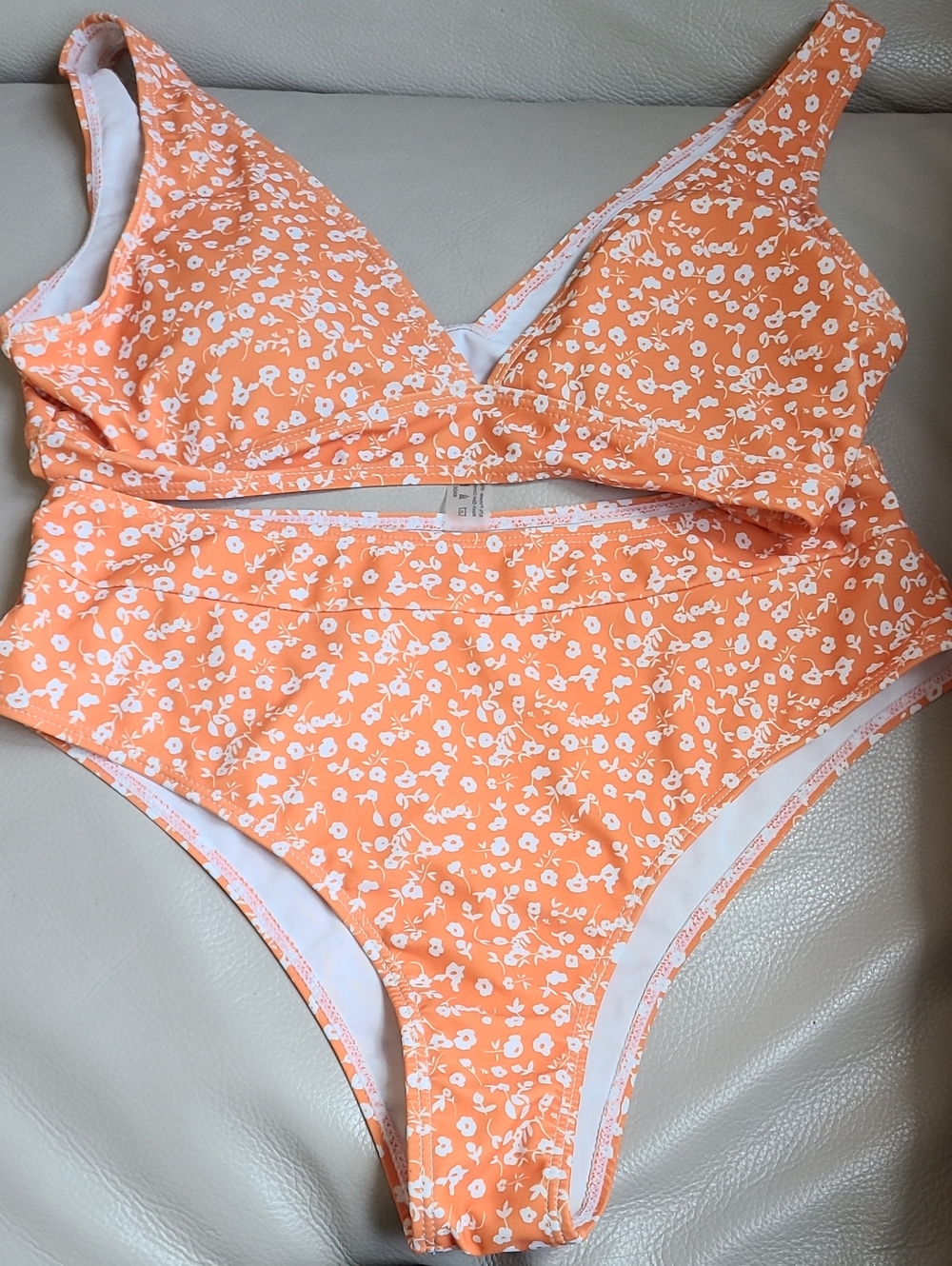 Floral Orange Two-Piece Bikini Set with Supportive V Top